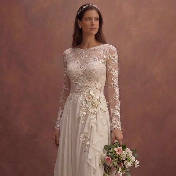 Romantic Garden Wedding Dresses with Lace Sleeves