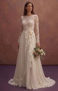 Romantic Garden Wedding Dresses with Lace Sleeves
