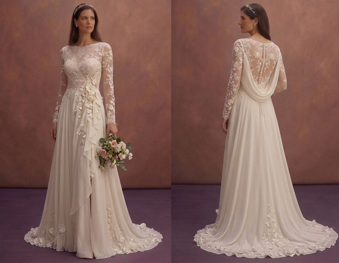 Romantic Garden Wedding Dresses with Lace Sleeves