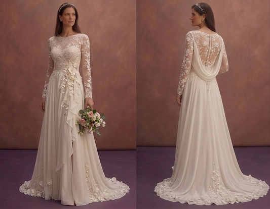 Romantic Garden Wedding Dresses with Lace Sleeves