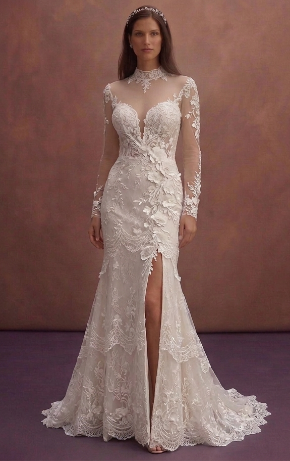 Romantic Lace Wedding Dresses with Floral Details