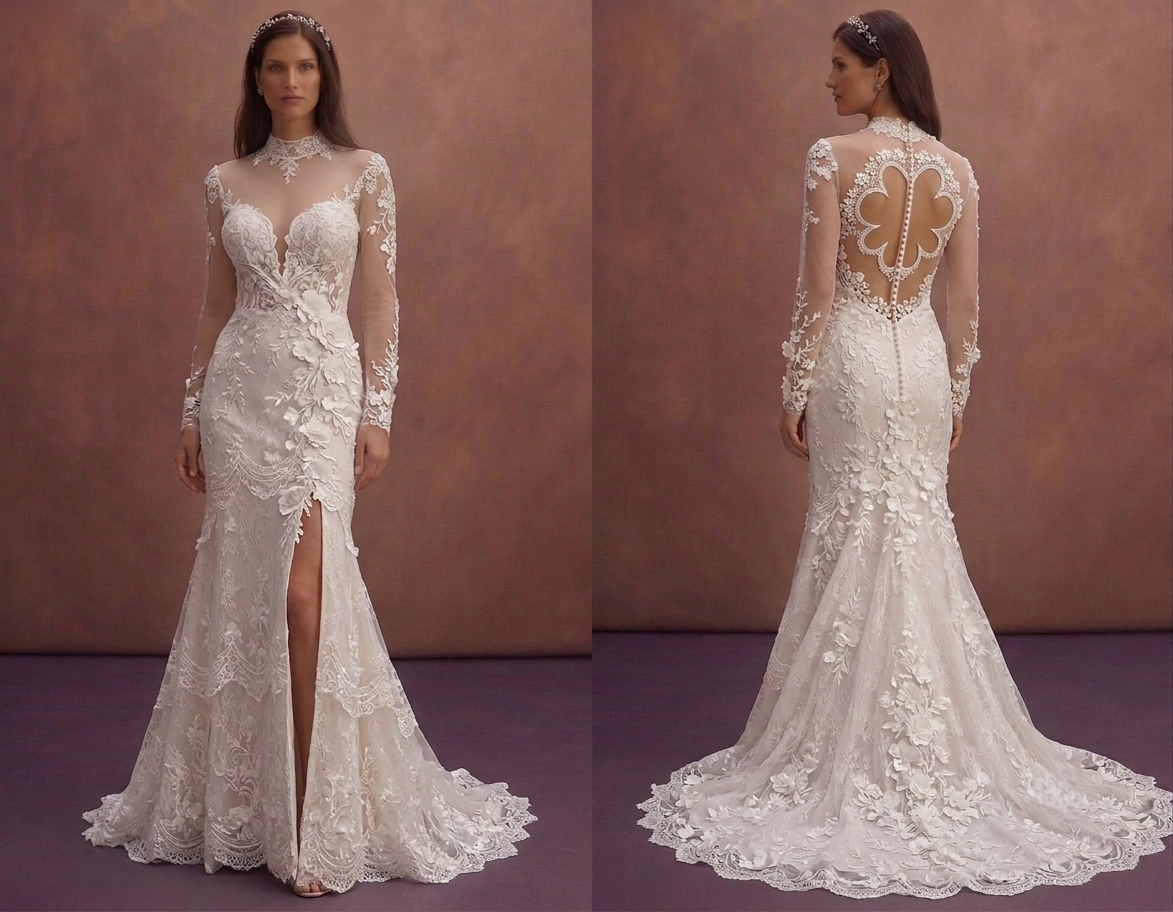 Romantic Lace Wedding Dresses with Floral Details