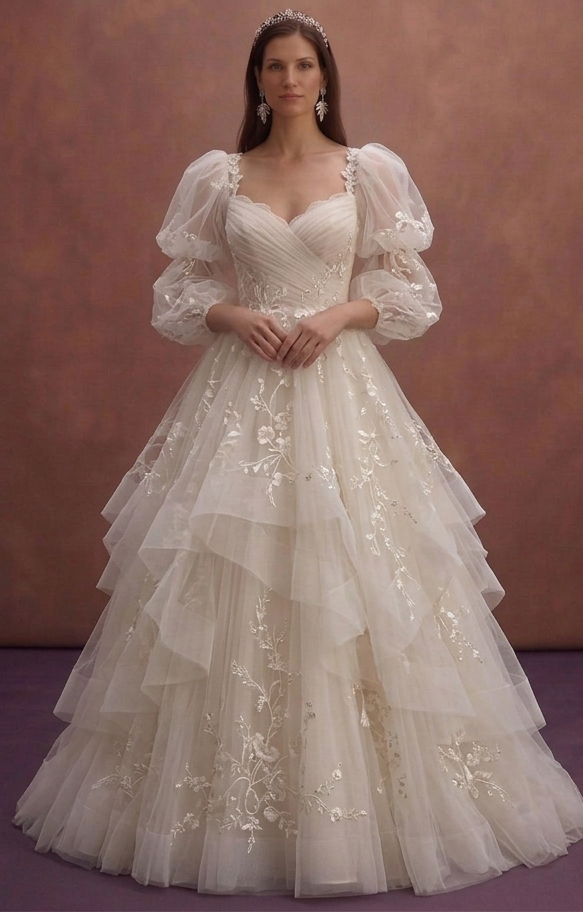 Romantic Princess Wedding Dresses with Layered Tulle