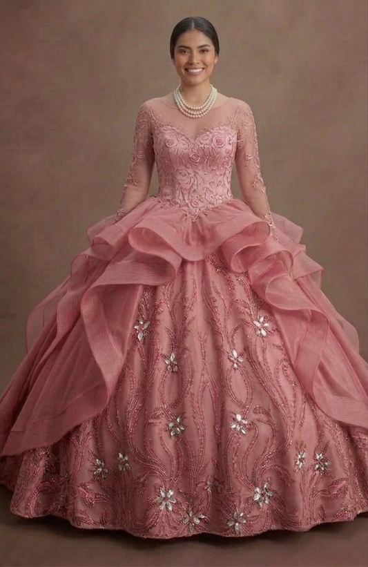 Romantic Rose Pink Quinceañera Gown in Premium Silk