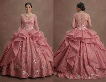 Romantic Rose Pink Quinceañera Gown in Premium Silk