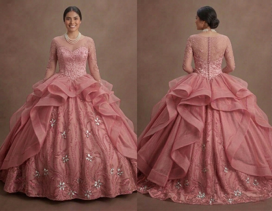 Romantic Rose Pink Quinceañera Gown in Premium Silk