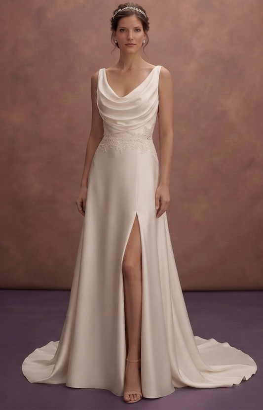 Romantic Satin Bridal Dresses with Draped Bodices