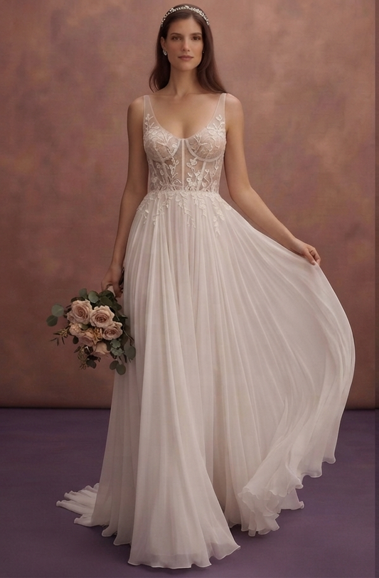 Romantic Silk Chiffon Wedding Dresses with Flowing Skirts
