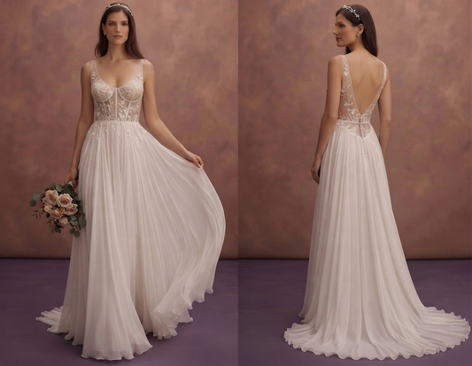 Romantic Silk Chiffon Wedding Dresses with Flowing Skirts