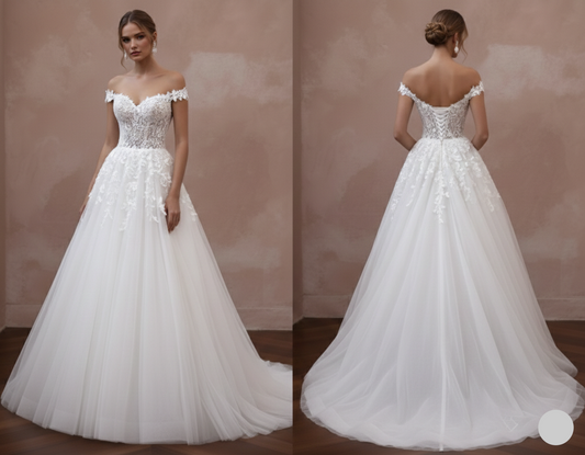 Romantic Tulle Wedding Dress Sweetheart Neckline Long Train