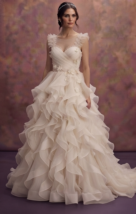 Romantic Wedding Dresses with Cascading Organza Ruffles