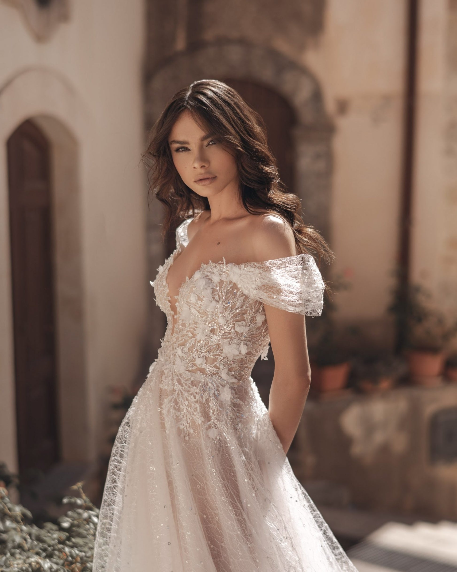 Ethereal A-Line Wedding Gown, Cap Sleeves, and a Flattering V-Neckline for a Timeless and Romantic Bridal Look