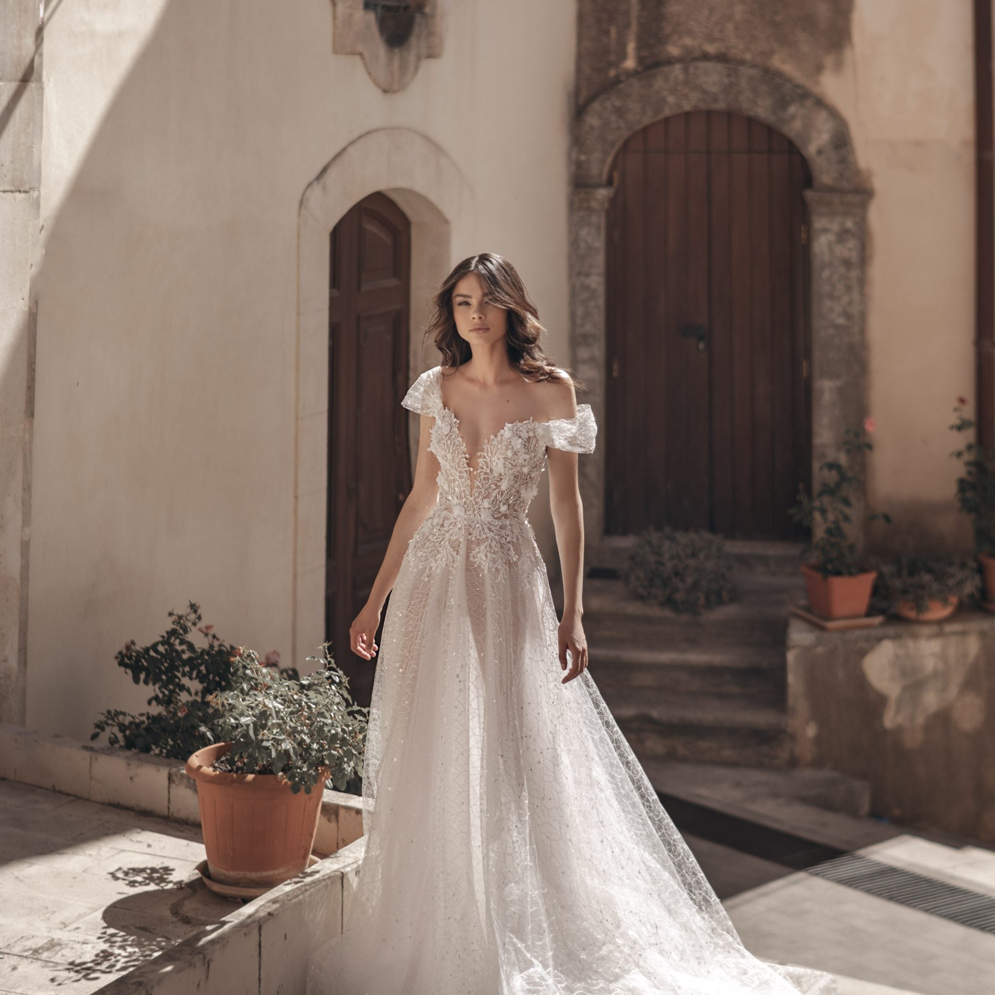 Ethereal A-Line Wedding Gown, Cap Sleeves, and a Flattering V-Neckline for a Timeless and Romantic Bridal Look