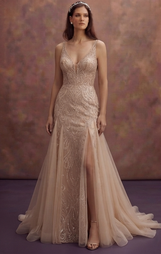 Rose Champagne Wedding Dresses with Elegant Glamour