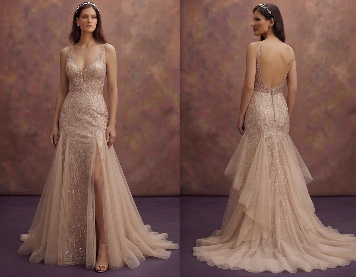 Rose Champagne Wedding Dresses with Elegant Glamour