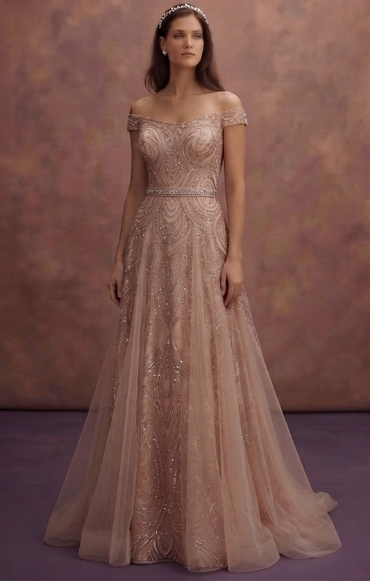 Rose Gold Wedding Dresses with Crystal Accents