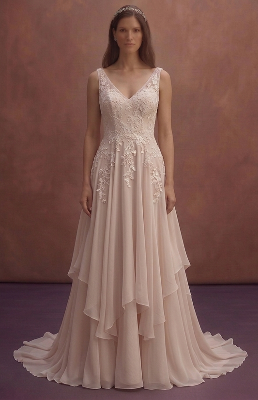 Rose Ivory Boho Wedding Dress with Flowy Chiffon Layers
