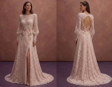 Rose Ivory Lace Bridal Dress with Scalloped Sleeves