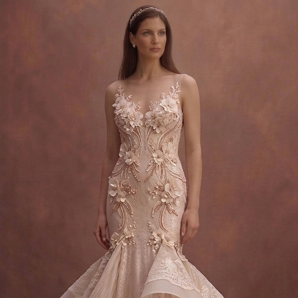 Rose Ivory Mermaid Bridal Dress with Sheer Illusion Back