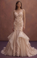 Rose Ivory Mermaid Bridal Dress with Sheer Illusion Back