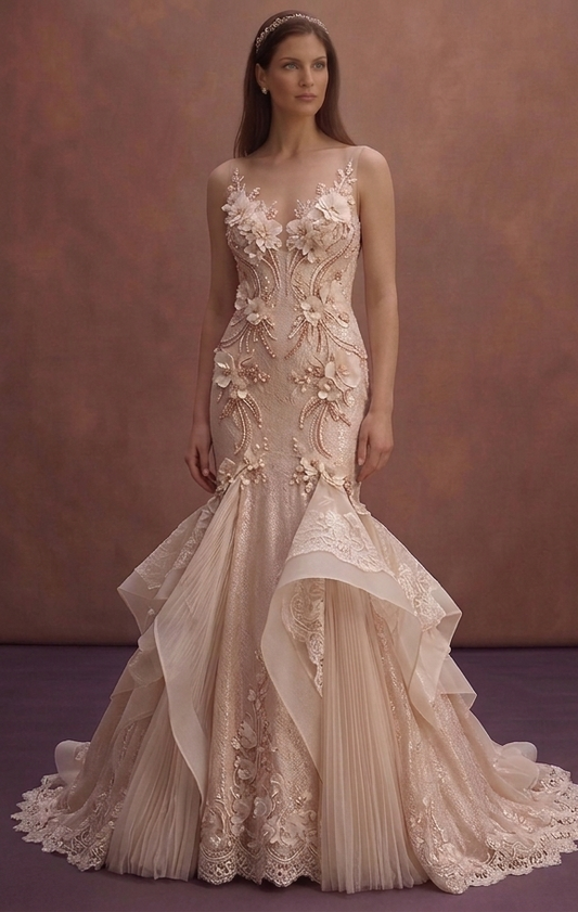 Rose Ivory Mermaid Bridal Dress with Sheer Illusion Back