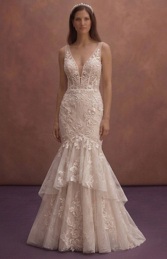 Rose Ivory Mermaid Wedding Dress with Illusion Corset