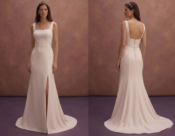 Rose Ivory Minimal Wedding Dress with Sleek Square Neck