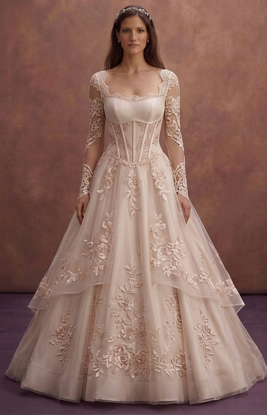 Rose Ivory Wedding Dress with Illusion Lace Back