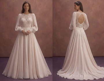 Rose Ivory Wedding Dress with Romantic Bishop Sleeves