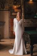 Mermaid Wedding Dress Charming Lace Applique V Neck Sarin with Tulle Elegant Long Sleeve Beach