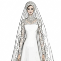 Royal Lace Cathedral Bridal Hijab Veil with Embroidered Edge