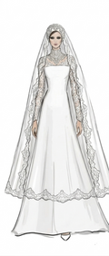 Royal Lace Cathedral Bridal Hijab Veil with Embroidered Edge