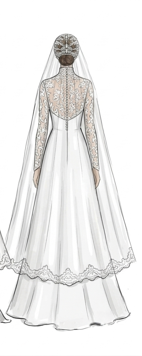 Royal Lace Cathedral Bridal Hijab Veil with Embroidered Edge