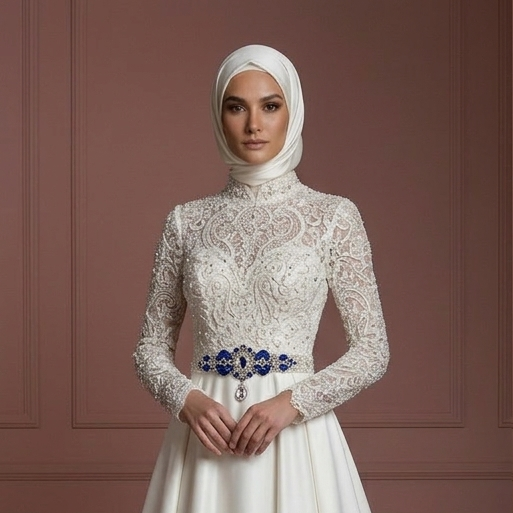 Royal Style Hijab Bridal Gown Luxury Wedding Dress Muslim