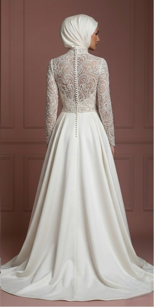 Royal Style Hijab Bridal Gown Luxury Wedding Dress Muslim