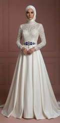 Royal Style Hijab Bridal Gown Luxury Wedding Dress Muslim