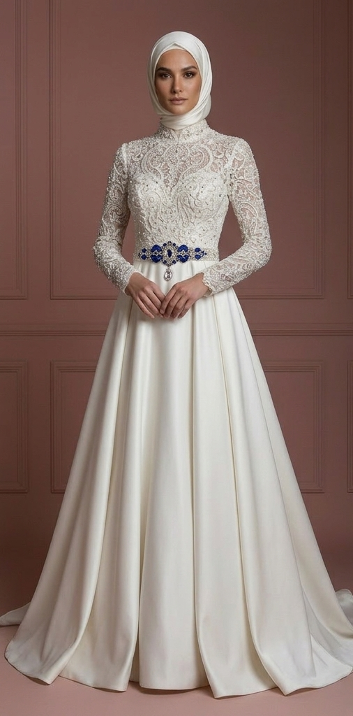 Royal Style Hijab Bridal Gown Luxury Wedding Dress Muslim
