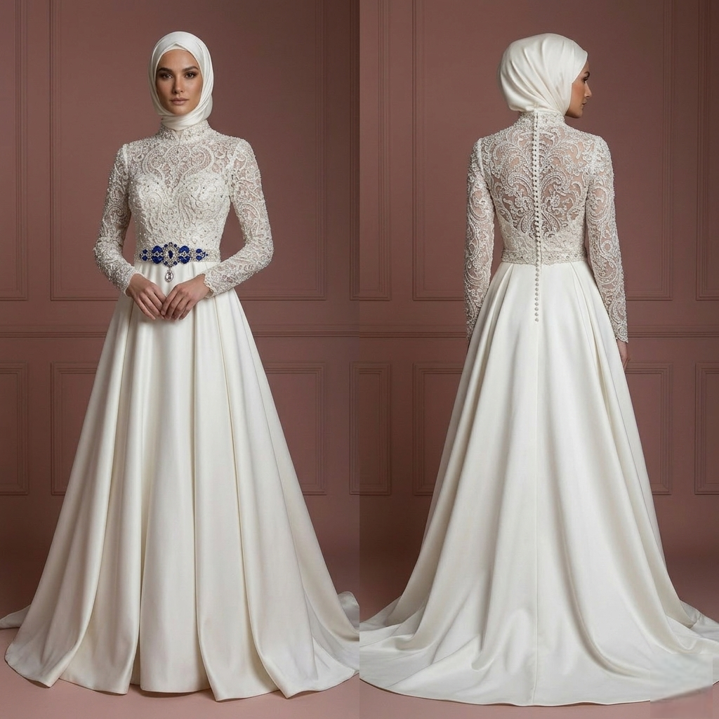 Royal Style Hijab Bridal Gown Luxury Wedding Dress Muslim