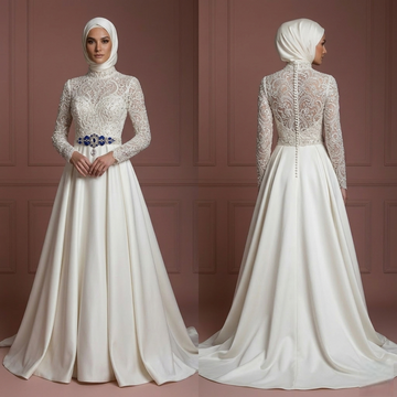 Royal Style Hijab Bridal Gown Luxury Wedding Dress Muslim