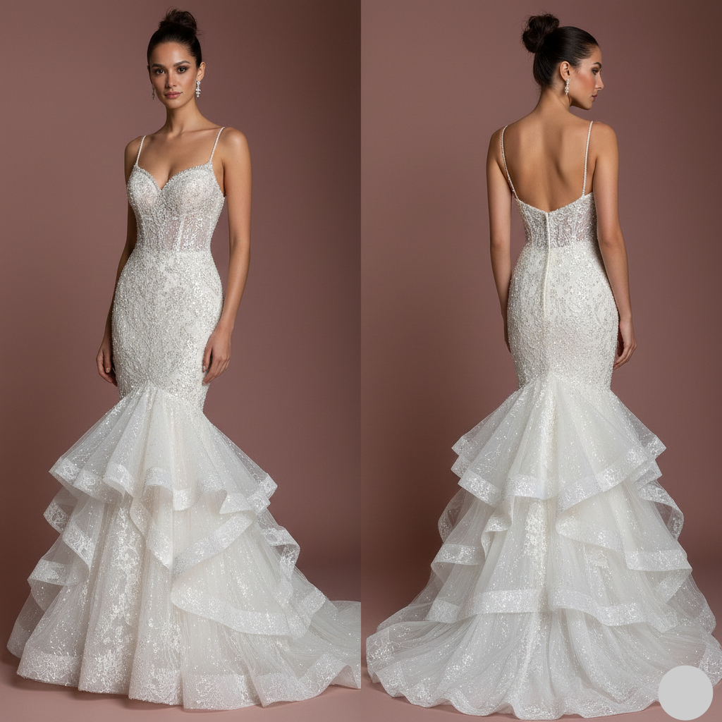 Ruffle Wedding Dress Tiered Tulle Long Skirt Strapless Gown