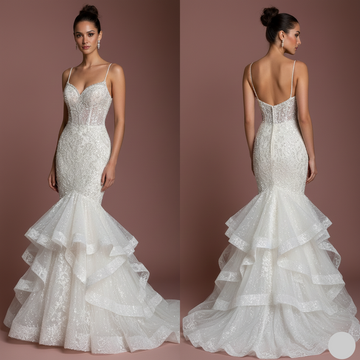 Ruffle Wedding Dress Tiered Tulle Long Skirt Strapless Gown