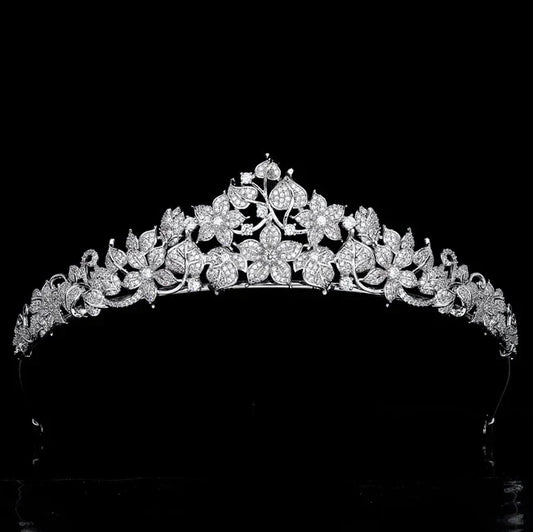 Flower Leaf Zircon Tiaras and Crowns Zirconia Headband For Brides Women Party Headpieces Bridal Hair Jewelry Wedding Accessories