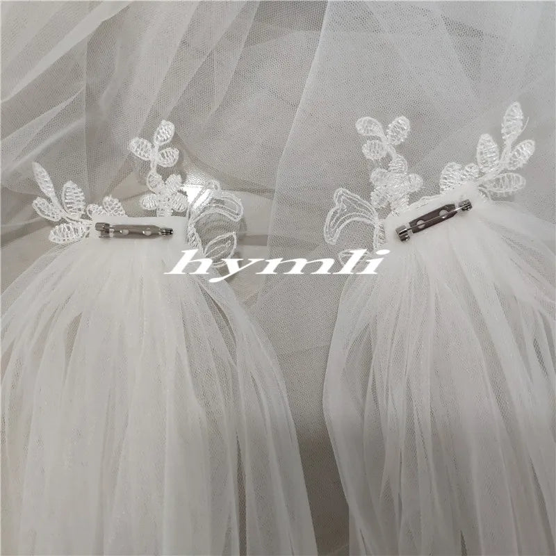 One Layer Lace Bridal Cape Cathedral Shoulder Veil Wedding Cloak " V" Split in White, Off-White ,Ivory