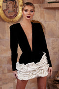 High Quality Black Color Women Long Sleeve Sexy V-Neck Bodycon Mini Bandage Dress Celebrate Evening Party Birthday Dress