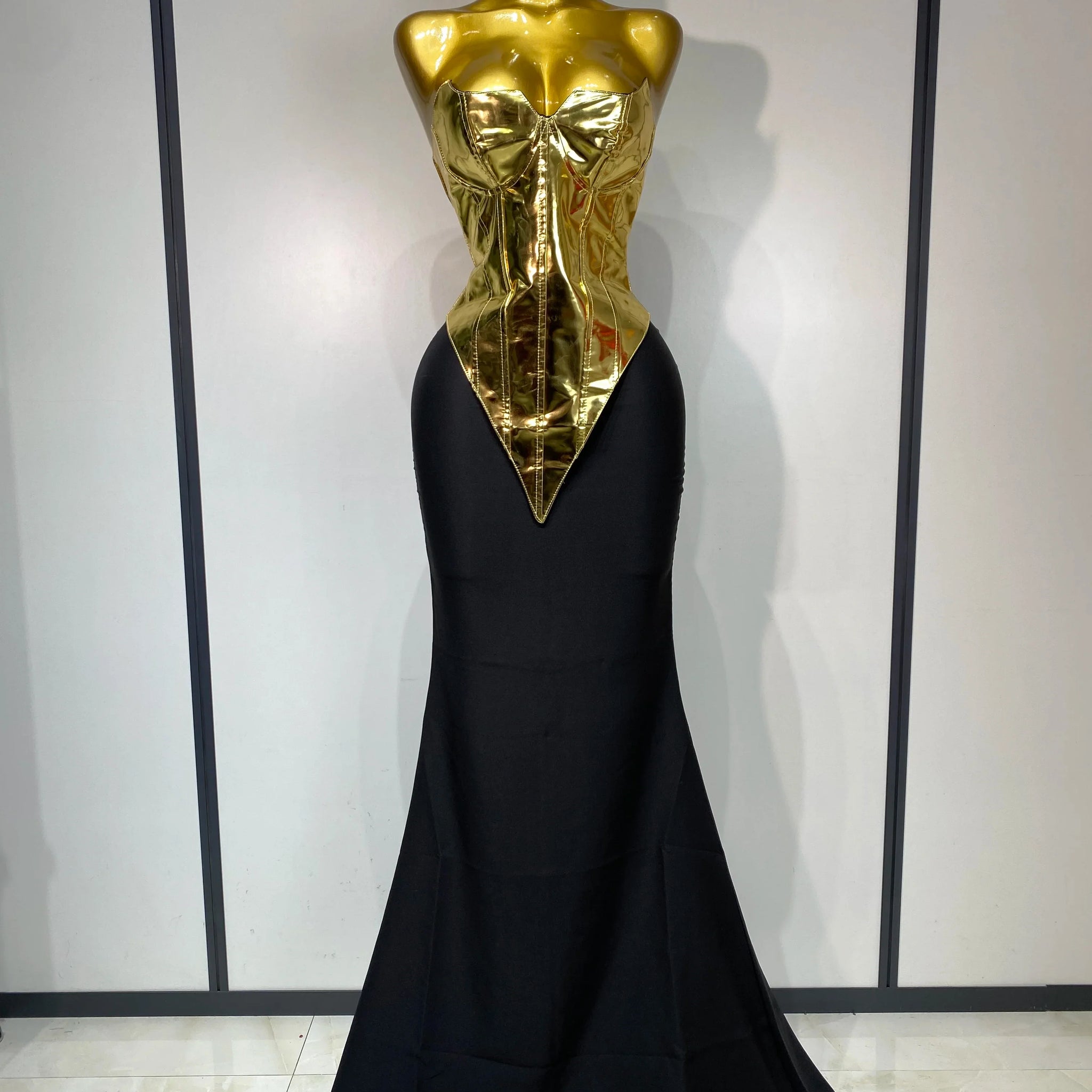 High Quality Women Sexy Strapless Gold Two Piece Set Celebrity Elegant Evening Party Maxi Skirt Suit Luxury Birthday Club Gown Gold