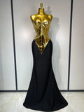 High Quality Women Sexy Strapless Gold Two Piece Set Celebrity Elegant Evening Party Maxi Skirt Suit Luxury Birthday Club Gown Gold
