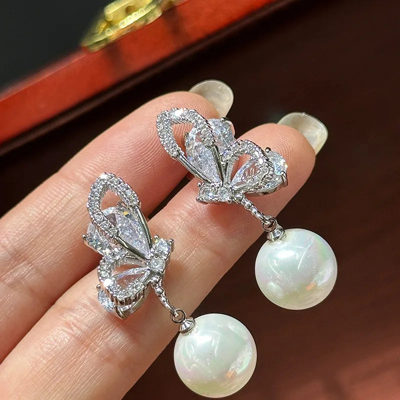 Luxury Pearl AAA Zircon Bridal Earrings Cubic Zirconia Wedding Earring For Women Bride Accessories Birthday Gifts Jewelry c