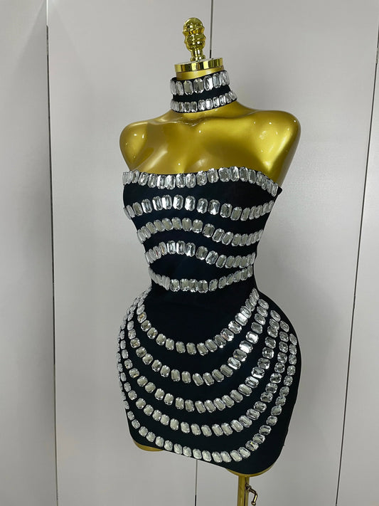 Women Sparkly Rhinestones Bodycon Strapless Mini Bandage Dress Backless Fashion Evening Party Club Luxury Birthday Dresses