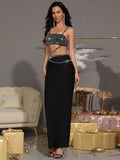 Sexy Women's Nail Bead Design Bandage Dress Strapless Sleeveless Bodycon Backless Long Dress Cocktail Dinner Dress Vestitos