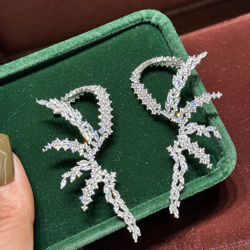 High Quality CZ Zircon Bridal Earrings Silver Color Zirconia Wedding Earring Bride Women Accessories Party Dinner Dress Jewelry a